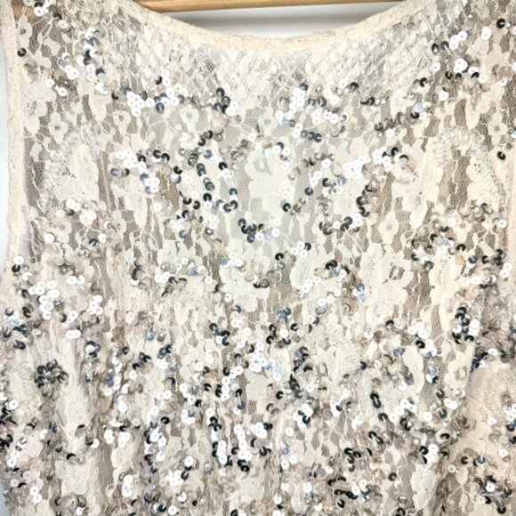 Aidan Mattox Silver Cream Sequin and Lace Neutral Mini Cocktail Dress Size 6 - Picture 5 of 15